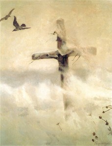 Józef Chełmoński, Krzyż w zadymce śnieżnej (1907).