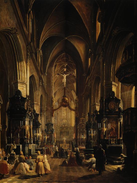 Aleksander Grygielski Wnętrze kościoła Maryi Panny w Krakowie (1858).